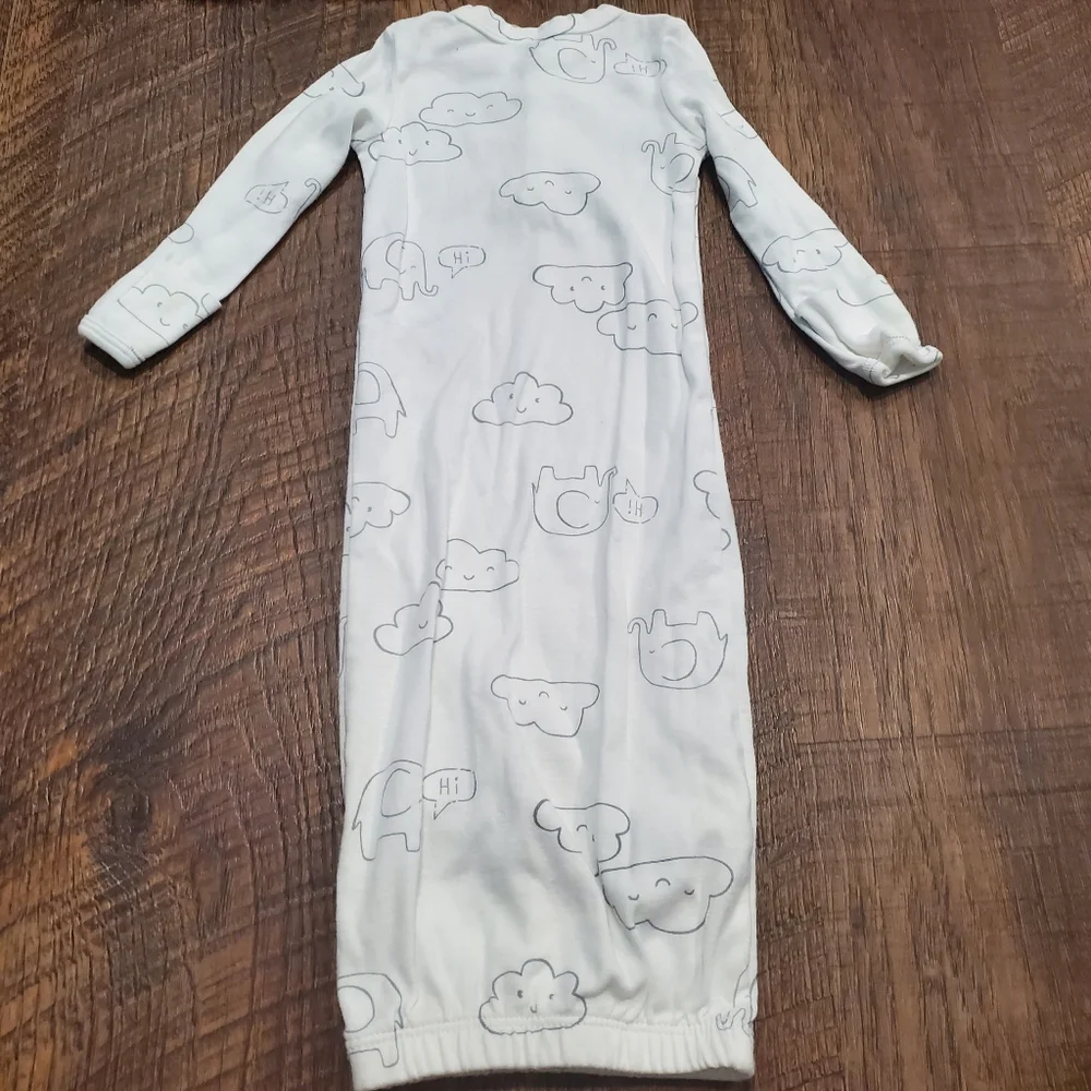 Carters Sleep Sack Sleeper Cotton Gown White Clouds Elephant Gender Neutral 0-3M